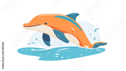 friendly cute blue orange sea mammal dolphin jumping out ocean water resizable vector generative ai