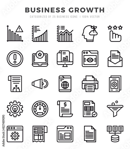 Set of Business Growth Icons. Simple line art style icons pack.