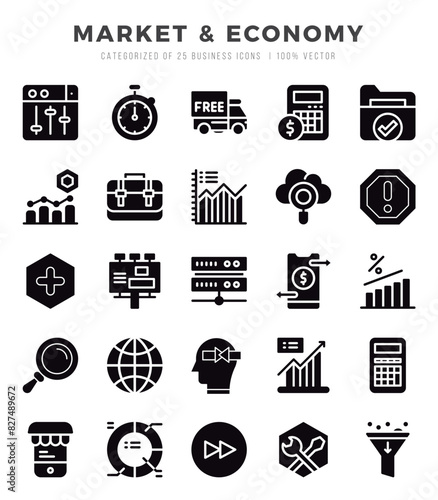 Market & Economy web icons in Glyph style.