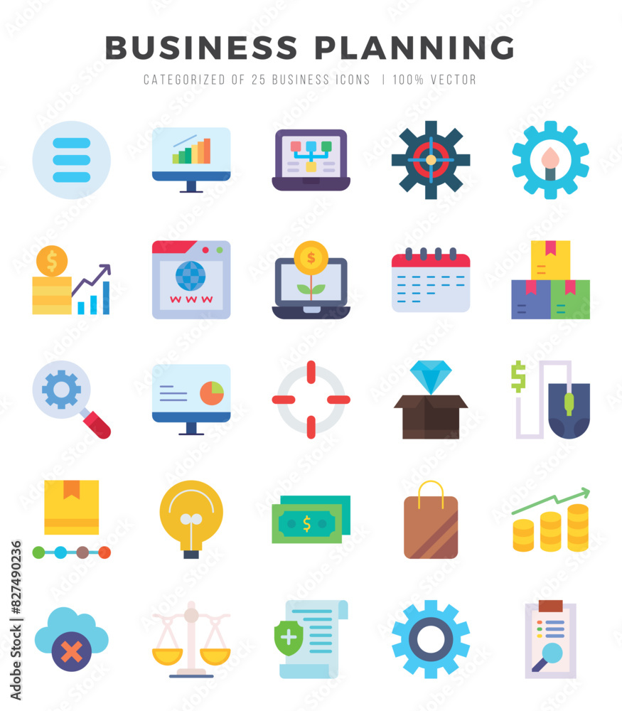 Business Planning web icons in Flat style. Business Planning web icons in Flat style.