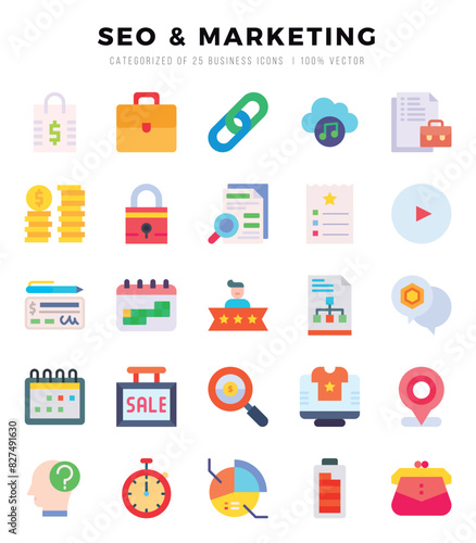 SEO & MARKETING web icons in Flat style.