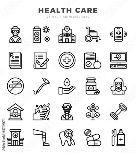Set of Lineal HEALTH CARE Icons. Lineal art icon. Vector illustration