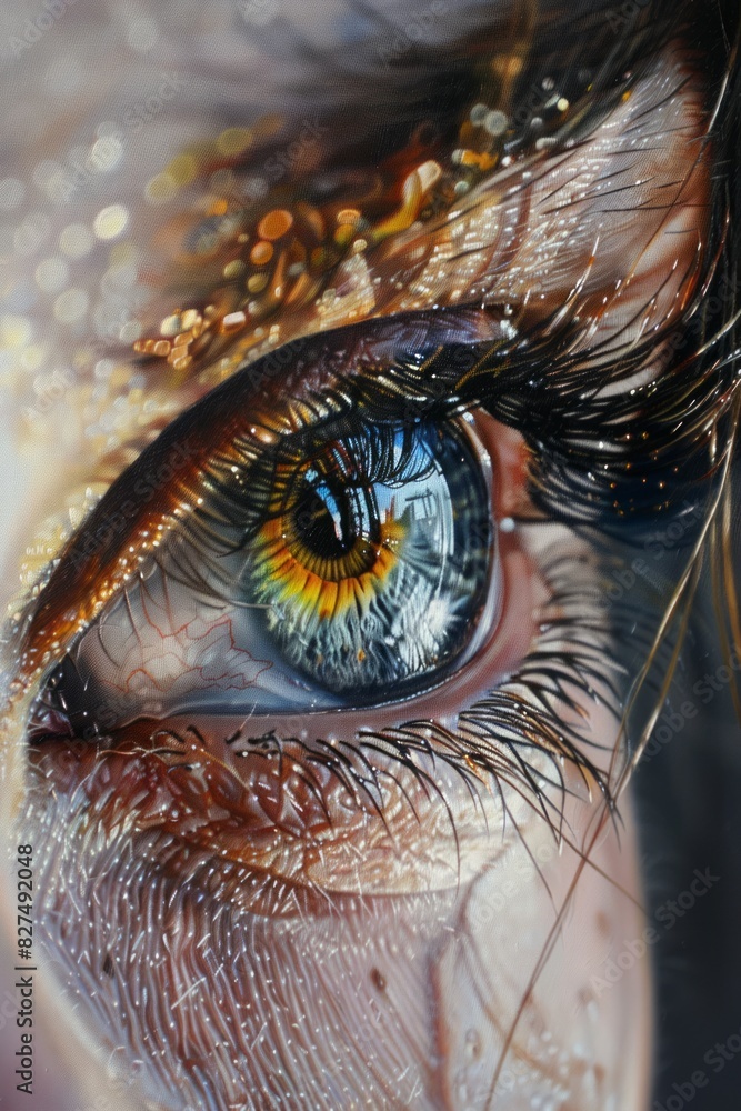 A close up of a woman's eye with blue eyes. A close up of a woman's eye with blue eyes.
