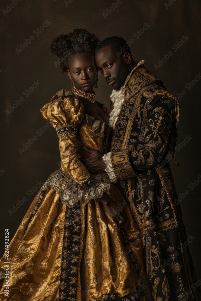 Renaissance Royalty Inspired African Couple in Traditional Costumes
