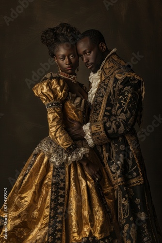 Renaissance Royalty Inspired African Couple in Traditional Costumes