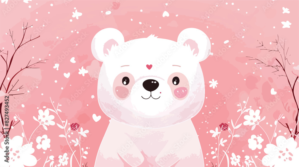 Cute anime bear in pink background. Kawaii symbol. 