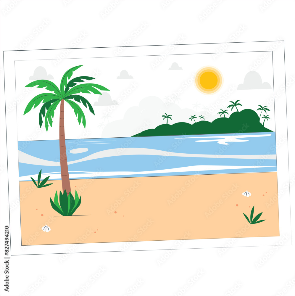 Nature photo frames with ocean view picture, windsurfing on horizon, 3D illustration
