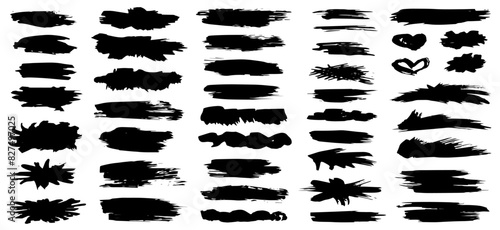 Set of black paint  ink brush strokes  brushes  lines. Dirty artistic design elements  boxes  frames for text. Vector illustration