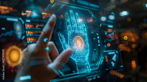 fingerprint authentication biometric verification system futuristic cyber security technology secure digital data cyber tech wallpaper, background  photo