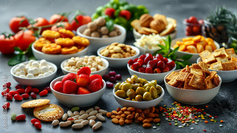 High Res Healthy Snacks for Office Meetings: Nutritious Choices for Productive Gatherings with Glossy Backdrop Photo Stock Concept
