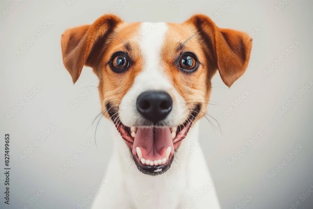 In a studio photo, a friendly Jack Russell terrier is captured pulling a funny face, radiating charm and playfulness. This portrait perfectly captures the lovable and humorous nature of the dog. In a studio photo, a friendly Jack Russell terrier is captured pulling a funny face, radiating charm and playfulness. This portrait perfectly captures the lovable and humorous nature of the dog.