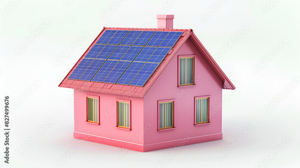 3D house figure with solar panels on the roof on a white background, generative Ai 3D house figure with solar panels on the roof on a white background, generative Ai
