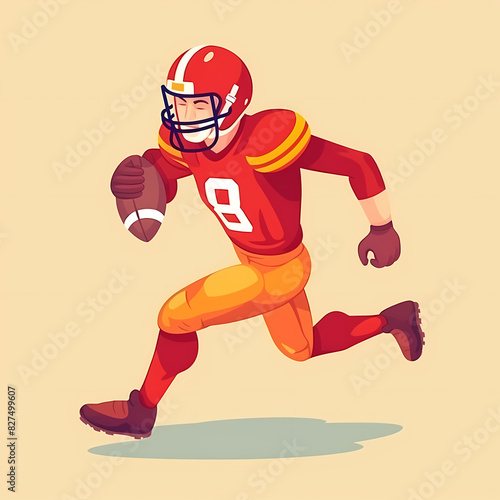 American Football Player with Ball in field,Cartoon quarterback picture,vector illustration cartoon.
