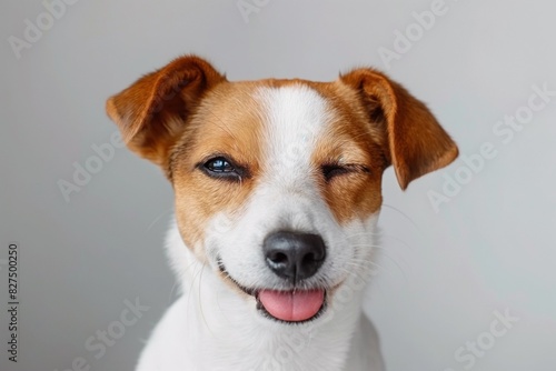 In a studio photo, a friendly Jack Russell terrier is captured pulling a funny face, radiating charm and playfulness. This portrait perfectly captures the lovable and humorous nature of the dog.  © Mark G