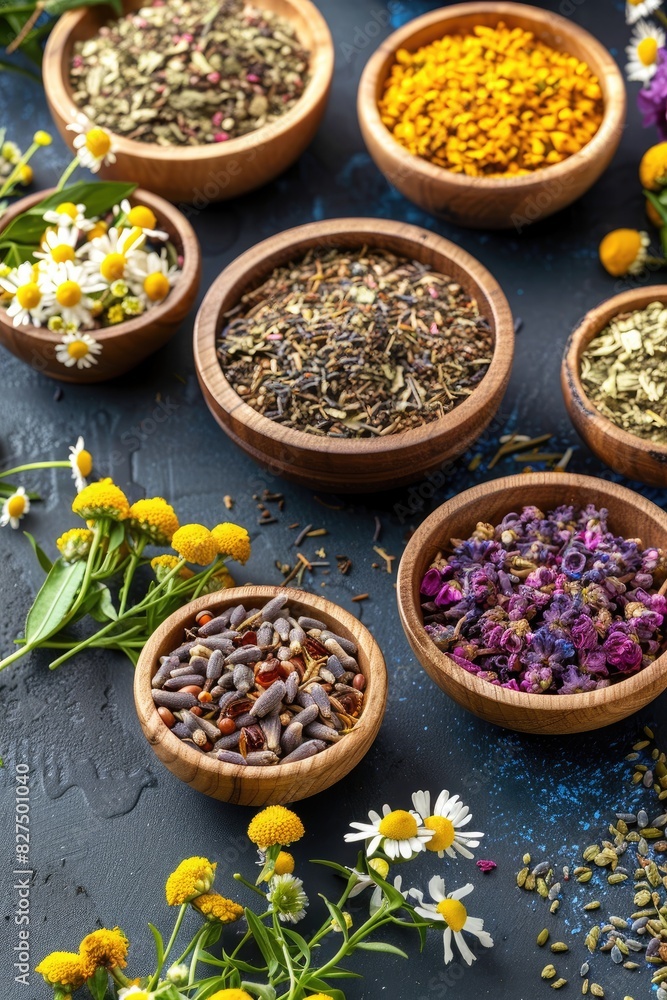 assorted dried herbs and flowers. Selective focus assorted dried herbs and flowers. Selective focus