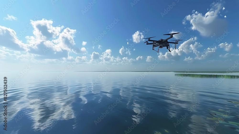 Fototapeta premium Monitoring drones flying over water for the environment