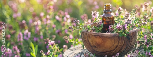 cumin essential oil and mortar. Selective focus