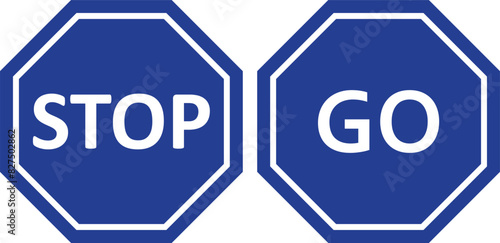 stop sign and go sign vector illustration on blue background