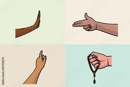 Collection of People Hands with Various Gestures vector illustration. People object icon concept. Different signs and emotions, hands representing.