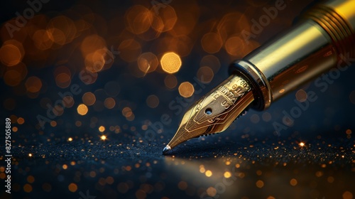 Photorealistic close-up of a gold pen signing a major investment deal