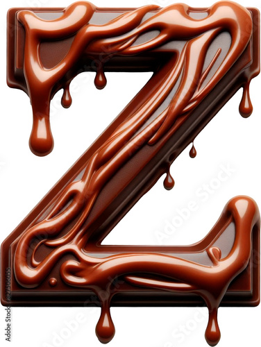 Letters made of melted chocolate on a transparent background. Cut out, close-up.
