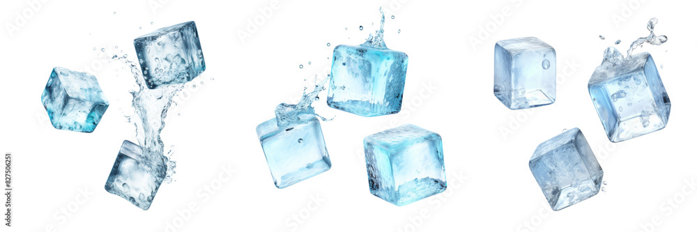 Collection of flying ice cubes isolated on white background Collection of flying ice cubes isolated on white background