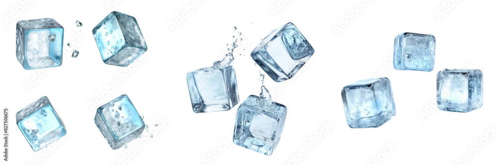 Collection of flying ice cubes isolated on white background Collection of flying ice cubes isolated on white background