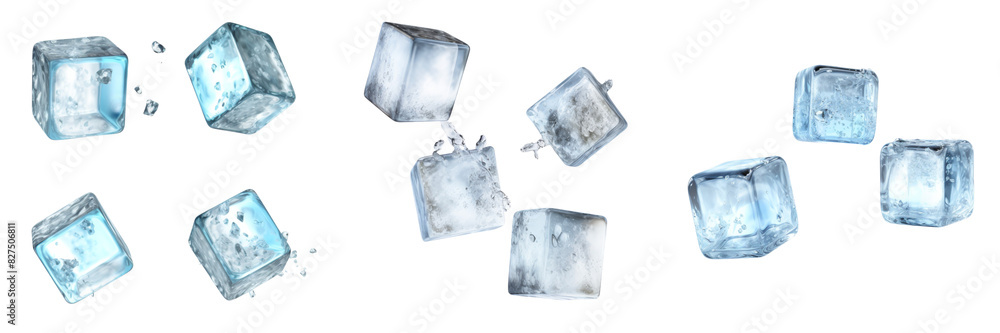 Collection of flying ice cubes isolated on white background Collection of flying ice cubes isolated on white background