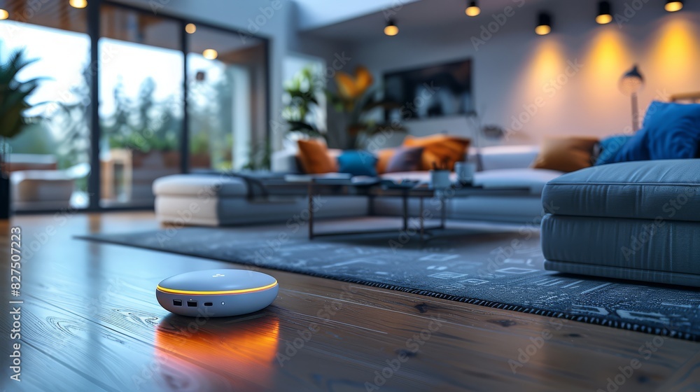 Wireless sensors and network in a smart home environment, living room setting Wireless sensors and network in a smart home environment, living room setting