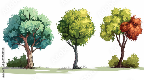 Four of hand drawn trees isolated on white background