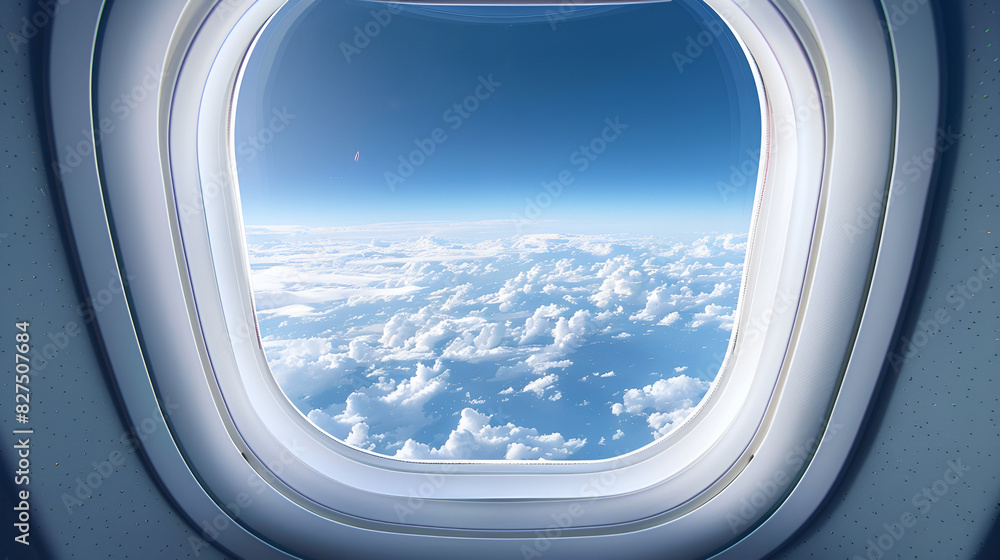 Airplane window and sky and clouds view from windOW, generative Ai Airplane window and sky and clouds view from windOW, generative Ai