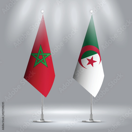 Set of Standings flags of Morocco and Algeria