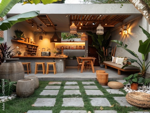 Open Bar and Seating Area in Boho Style Garden