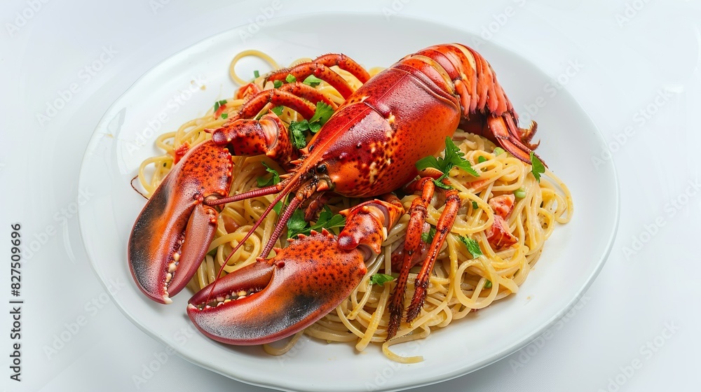 Seafood Drunken Spaghetti Big lobster on the plate It's a special dish. Seafood Drunken Spaghetti Big lobster on the plate It's a special dish.