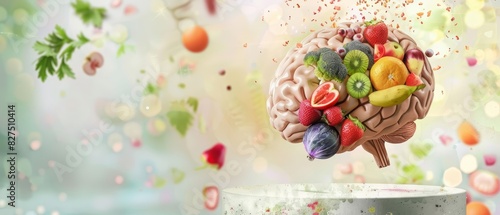 A blank podium showcase with a brain health and nutrition theme