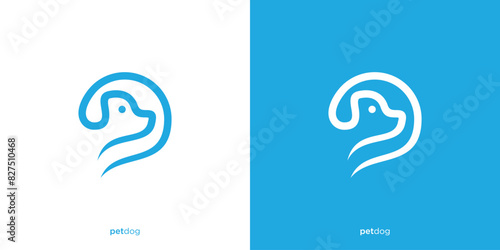 Creative Pet Chat Logo. Abstract Bubble Chat and Dog with Minimal Style. Pet Care Logo Icon Symbol Vector Design Inspiration.
