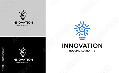 light bulb think idea icon vector illustration. human team work collaboration logo template. home people vector