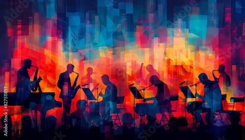 Wallpaper Mural A group of musicians are playing instruments on stage by AI generated image Torontodigital.ca