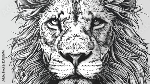 Hand drawn portrait of lion. Blackandwhite sketch. photo