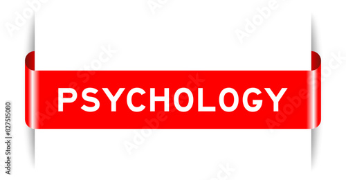 Red color inserted label banner with word psychology on white background