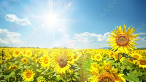 Golden Sunflower Field Under Blue Sky - Bright and Vibrant Nature Landscape