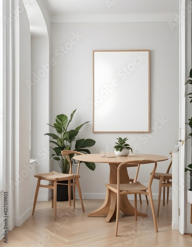 Frame mockup, ISO A paper size. Living room poster mockup. Modern interior design. Living room Interior mockup with house background. 3D render