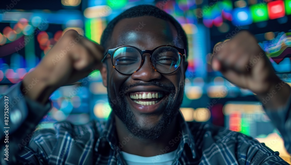A man's infectious laugh fills the frame as he makes a victory sign with his hands, the city lights bokeh in the background at night A man's infectious laugh fills the frame as he makes a victory sign with his hands, the city lights bokeh in the background at night