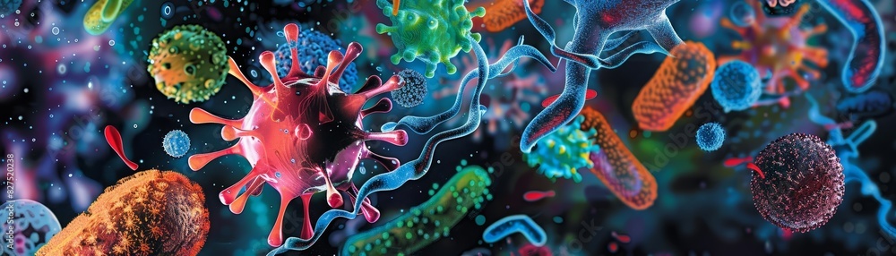 Obraz premium An illustrative and colorful depiction of various bacteria and viruses