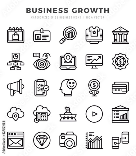 Vector Business Growth types icon set in Lineal style. vector illustration.
