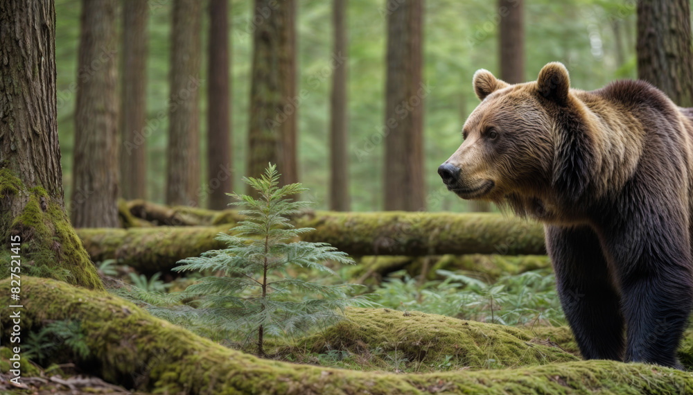 Close-up portrait of a brown bear in the spring forest Close-up portrait of a brown bear in the spring forest
