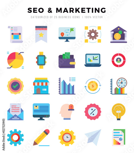 SEO & MARKETING Flat icons. Vector Flat illustration.