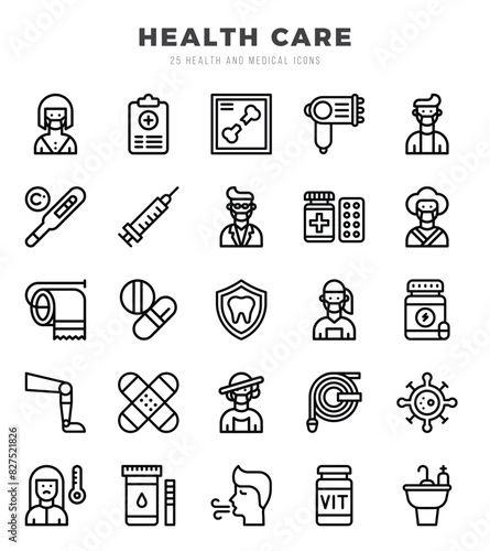 Set of HEALTH CARE Icons. Simple line art style icons pack.for website and mobile site and apps.