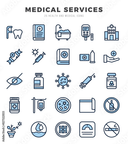 Set of Two Color MEDICAL SERVICES Icons. Two Color art icon. Vector illustration
