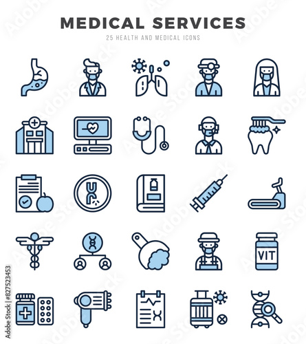 Vector icons set of MEDICAL SERVICES. Two Color style Icons. photo